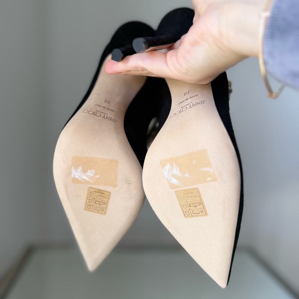 New JIMMY CHOO Bing Suede Pearl-Embellished Mules $1,195 38 - Picture 10 of 11